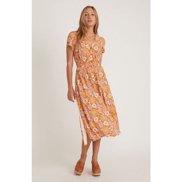 ✨Marine Layer Annika Floral Print Smocked Midi Sz XS Dress✨ - Picture 6 of 14